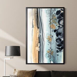 Abstract Canvas Print in Pastel Blue Grey and Earthy Colors, Abstract Sea Inspired Wall Decor, Print on Canvas Wall Art, Abstract Painting