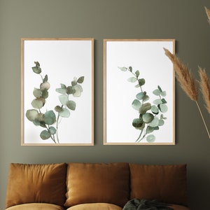 Set of 2 Canvas Prints, Eucalyptus Wall Art, Evergreen Botanical Art, Large Wall Art, Nature Indoor Greenery Wall Decor, Framed Print Set