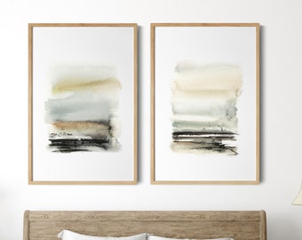 Neutral Earthy Tones Nature Art Prints, 2 Canvas Prints Set, Abstract WatercolorPaintings, Abstract Landscape Prints, Prints on Canvas