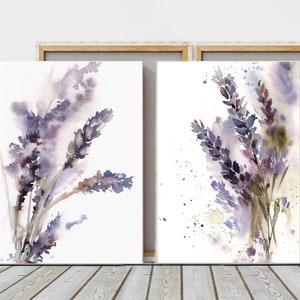 Set of 2 Purple Flowers Print, Lavender Print Set, Florals Wall Art, Botanical Watercolor Painting, Custom Size Print, Purple Wall Decor