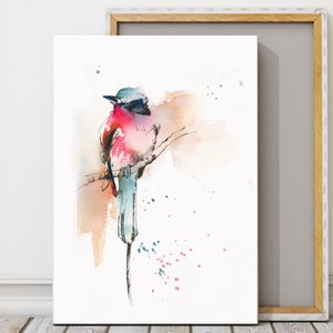 Carmine Bee-Eater Bird Canvas Art Print, Colorful Bird Art, Bird Watercolor Painting, Tropical Bird Print, Print on Canvas, Bird Wall Print