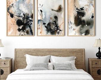 Abstract Canvas Art Prints 3 Set, Abstract Painting, Earthy Grey Abstract Art, Prints on Canvas Wall Decor
