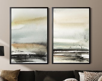 Neutral Earthy Abstract Prints, Abstract Landscape Paintings, 2 Abstract Canvas Prints Set, Living Room Decor Large Sizes, Abstract Nature