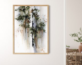Impression d'art sur toile pins, art mural aquarelle nature vert forêt, décoration murale bois