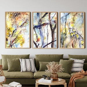 Forest Wall Prints, Trees 3 Canvas Prints Set, Above Sofa Decor, Nature Indoor Art, Home Wall Art Decor, Large Sizes Wall Art, Forest Prints