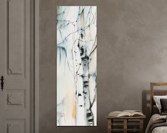 Long Vertical Art Print, Birch Tree Wall Art, Stairwell Wall Decor, Trees Painting Tall Wall Decor, Narrow Abstract Nature Canvas Print