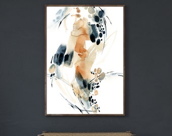 Abstract Canvas Print, Blue Terracotta Wall Decor, Abstract Watercolor Painting, Print on Canvas Large Sizes and Framed Options, Office Art