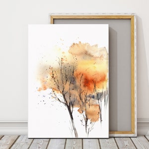 Orange Tree Wall Art Print, Canvas Art Print, Autumn Nature Painting, Abstract Tree Print, Fall Colors Boho Wall Art, Abstract Nature Print