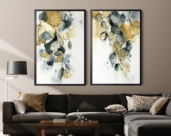 Abstract Canvas Art Prints Set of 2 Pieces, Mustard Yellow and Sage Green Painting, Gallery Wall Art, Abstract Paintings Wall Decor Prints