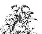 Hedendaags Items op Etsy die op Pioenrozen inkt tekeningen, originele inkt BW-25