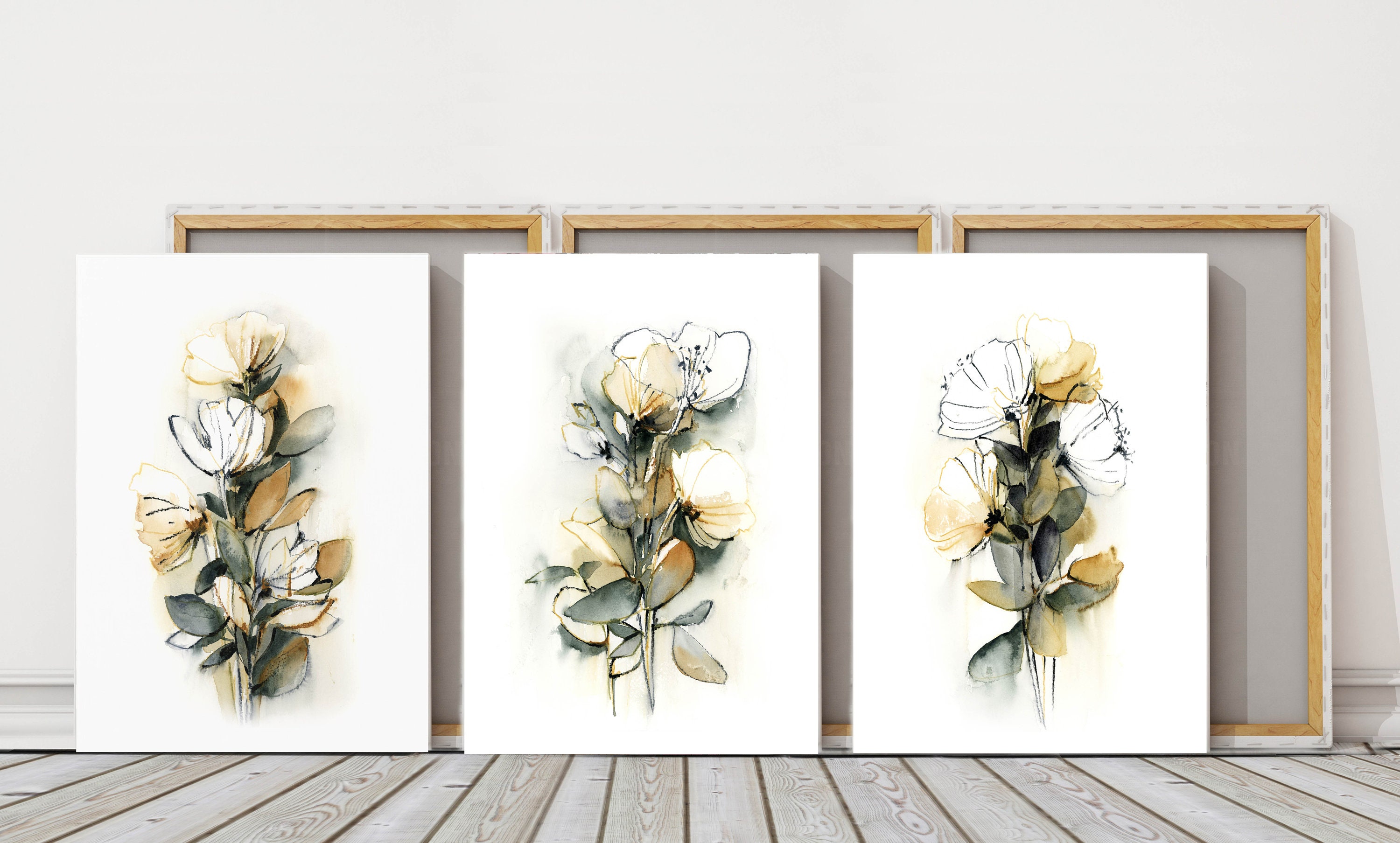 Abstract Flowers Gallery Wall 3 Panels Canvas Prints Home Decor Wall ...