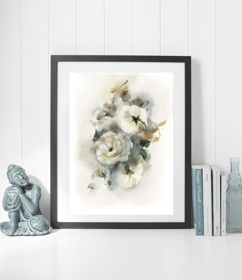 Flowers Painting Painting of Roses Rose Art White Roses Original Watercolor Painting Floral Botanical Watercolour Art