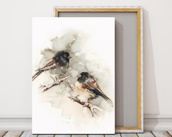 Dark-eyed Junco Birds Wall Print, Bird Canvas Print, Birds Wall Art, Junco Bird Painting, Watercolor Print, 2 Birds Print on Canvas Decor