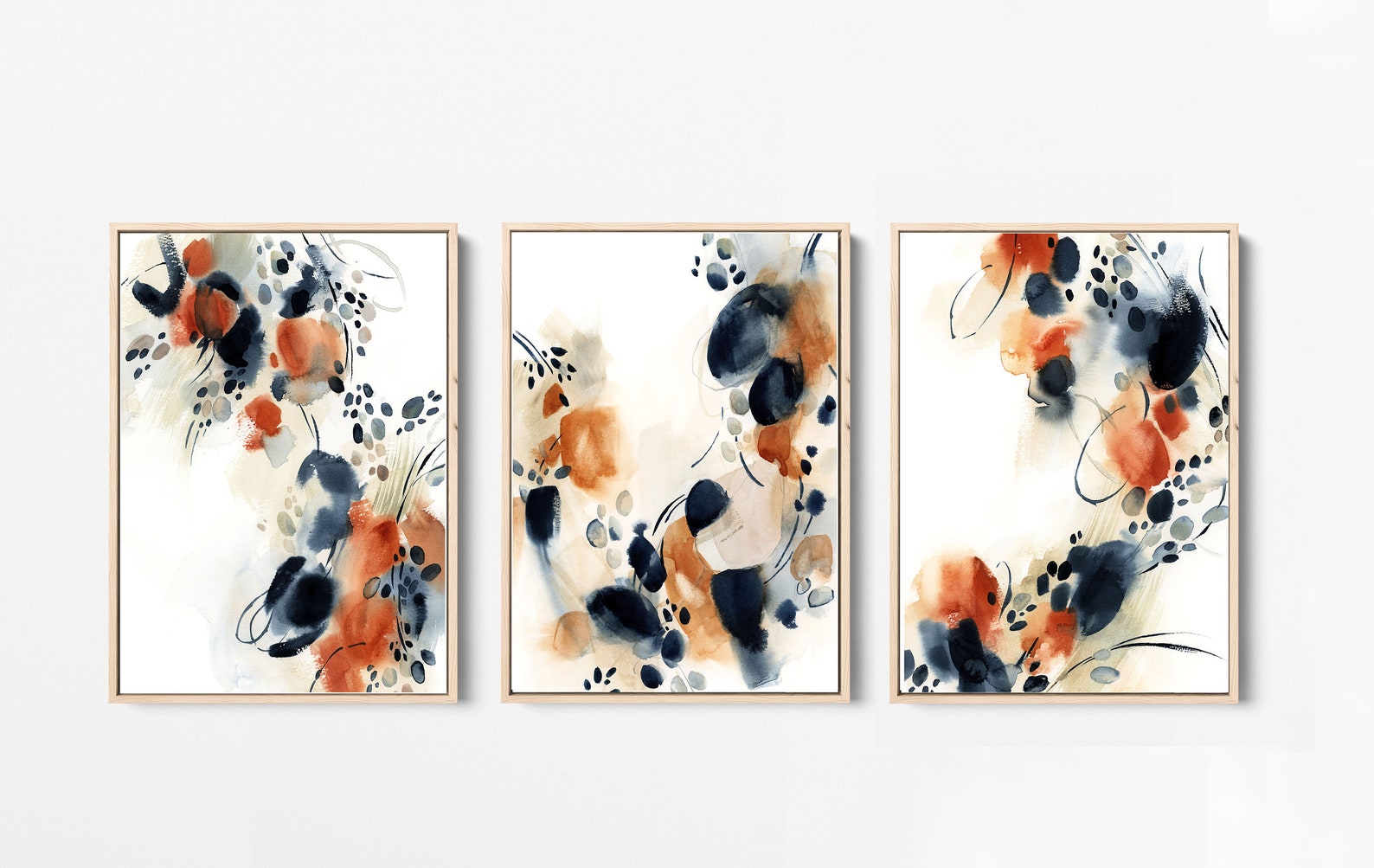 Abstract Paintings Set of 3 Canvas Prints Burnt Orange Blue Etsy