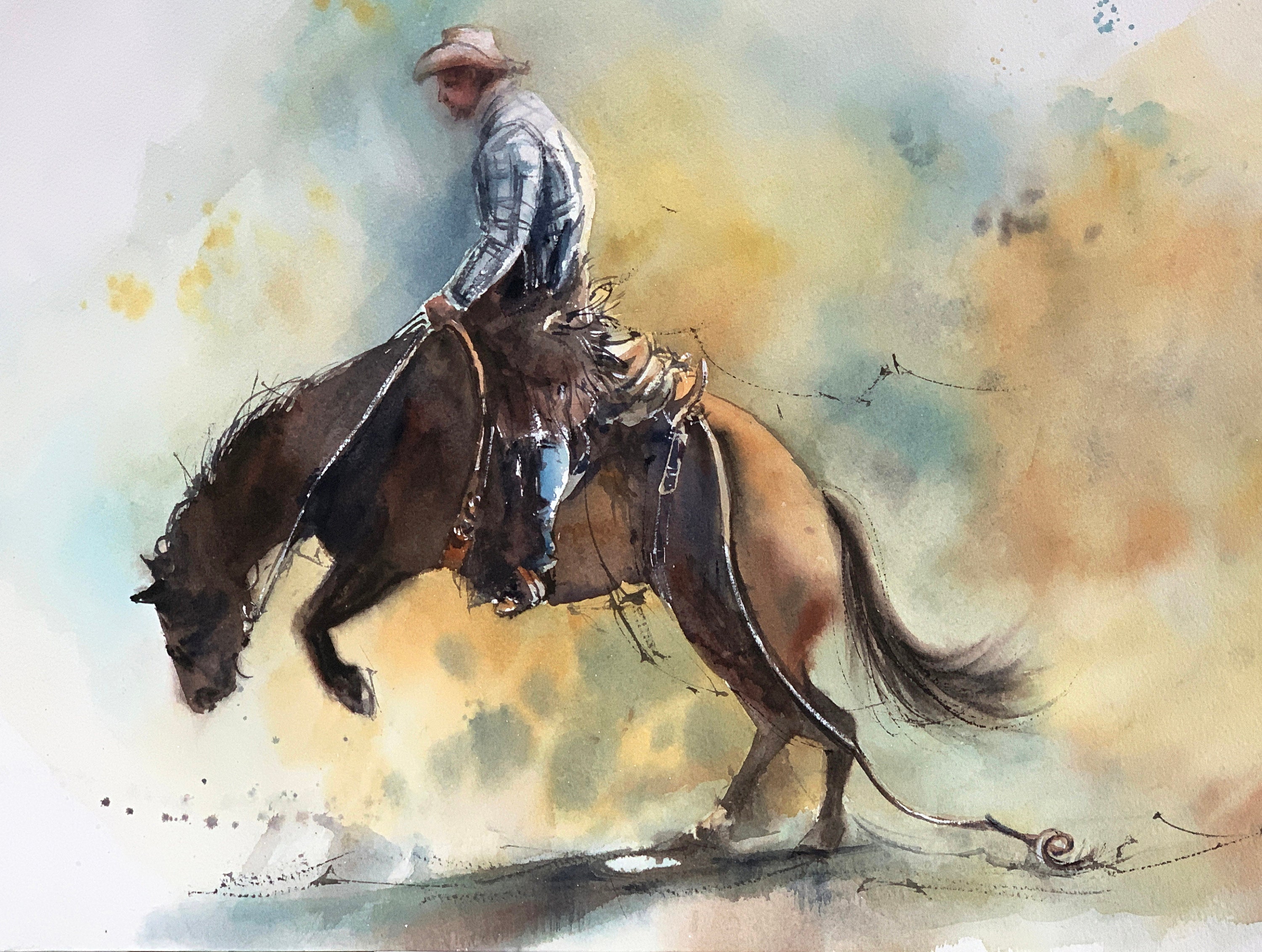 Cowboy on a horse painting Rodeo Scene painting Original | Etsy