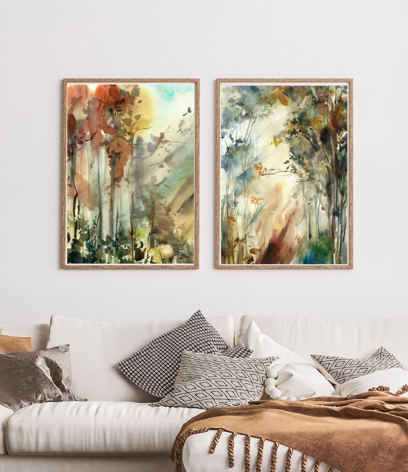 Forest Wall Decor Set of 2 Fine Art Prints Abstract Tree Etsy
