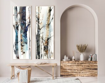 Stairwell Birch Trees Canvas Prints 2 Pieces Set, Narrow Wall