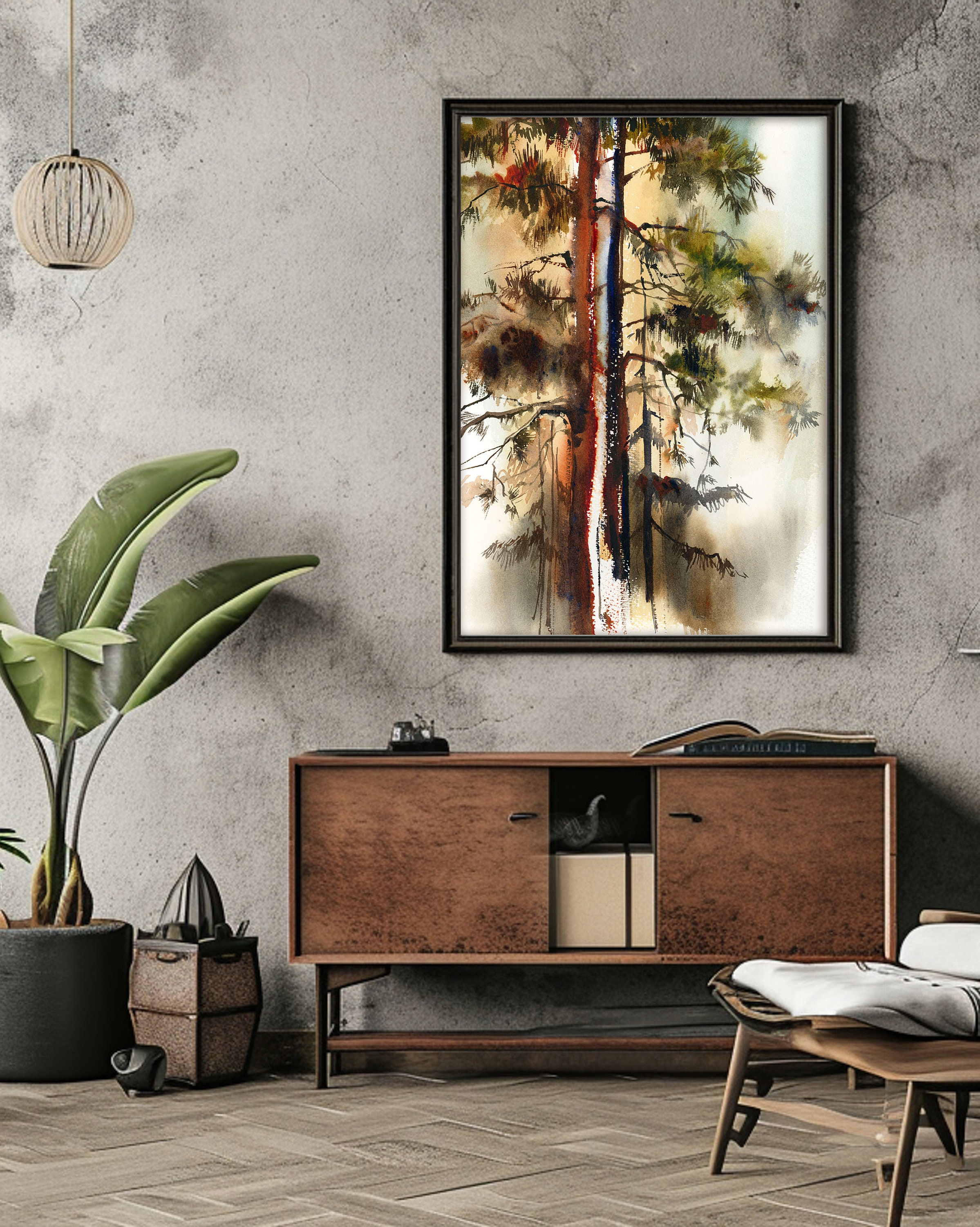 Pine Tree Watercolor Canvas Print, Forest Woodland Nature Wall Art - Etsy