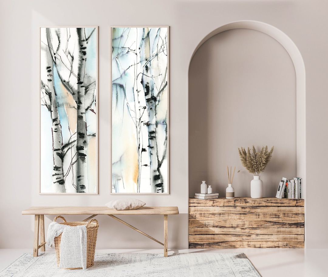 Long Vertical Art Prints Set Wall Art Stairwell Wall Decor Aspen Trees