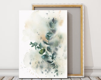 Emerald Green Leaf Painting, Greenery Wall Art, Eucalyptus Art, Watercolor Painting, Botanical Painting, Large Size Print, Eclectic Decor