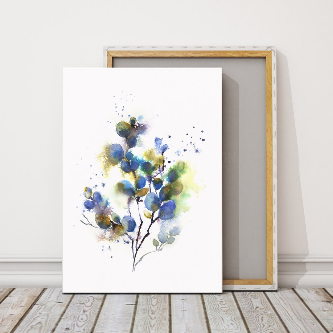 Botanical Blue Green Wall Art Print, Abstract Florals Watercolor Art ...