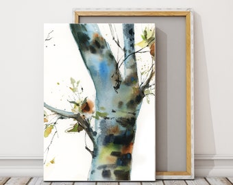 Tree Canvas Art Print, Nature Wall Art, Tree Watercolor Painting Wall Decor