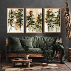 Pine Trees Forest 3 Canvas Prints Set for Wall Decor - Green Trees ...