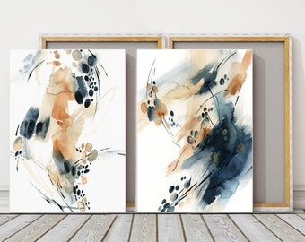 Abstract Canvas Prints, Blue Terracotta Watercolor Paintings, Large Prints, Gallery Wall Print on Canvas Ready to Hang, Framed Wall Prints