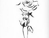 Roses Original Drawing, Ink Drawing, Black and White Art, Floral Modern Drawing Art