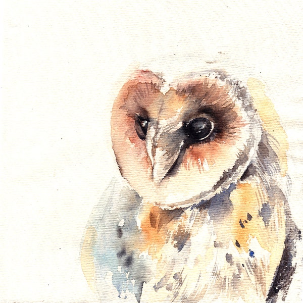 Owl Watercolor Painting, Barn Owl Painting, ORIGINAL Painting, Bird Watercolour Art