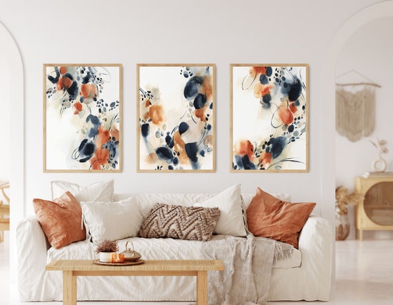 Abstract Colorful Print on Canvas Large 3 Piece Painting Print Framed Wall  Art Set of 3 Prints Orange Blue Wall Art Prints Home Decoration 