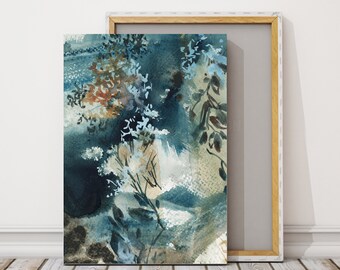 Abstract Teal Green Colors Painting, Abstract Botanical Inspired Canvas Art Print, Abstract Wall Decor, Framed Large Sizes Wall Print Art
