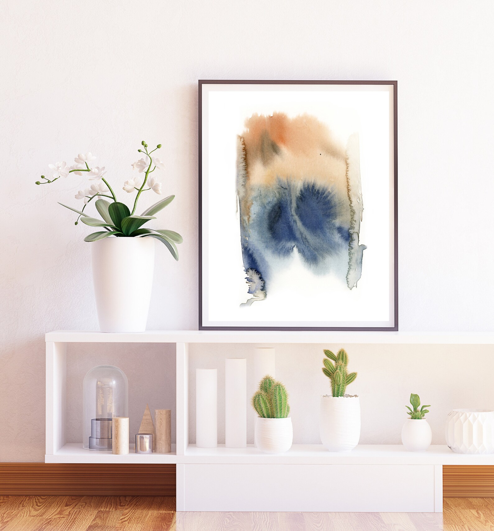 Abstract painting in blue and terracotta Print on Canvas wall Etsy