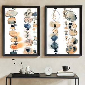Abstract Canvas Prints Set of 2, Blue and Earthy Colors Painting Art, Watercolor Prints, Abstract Paintings, Large Wall Decor, Abstract Art