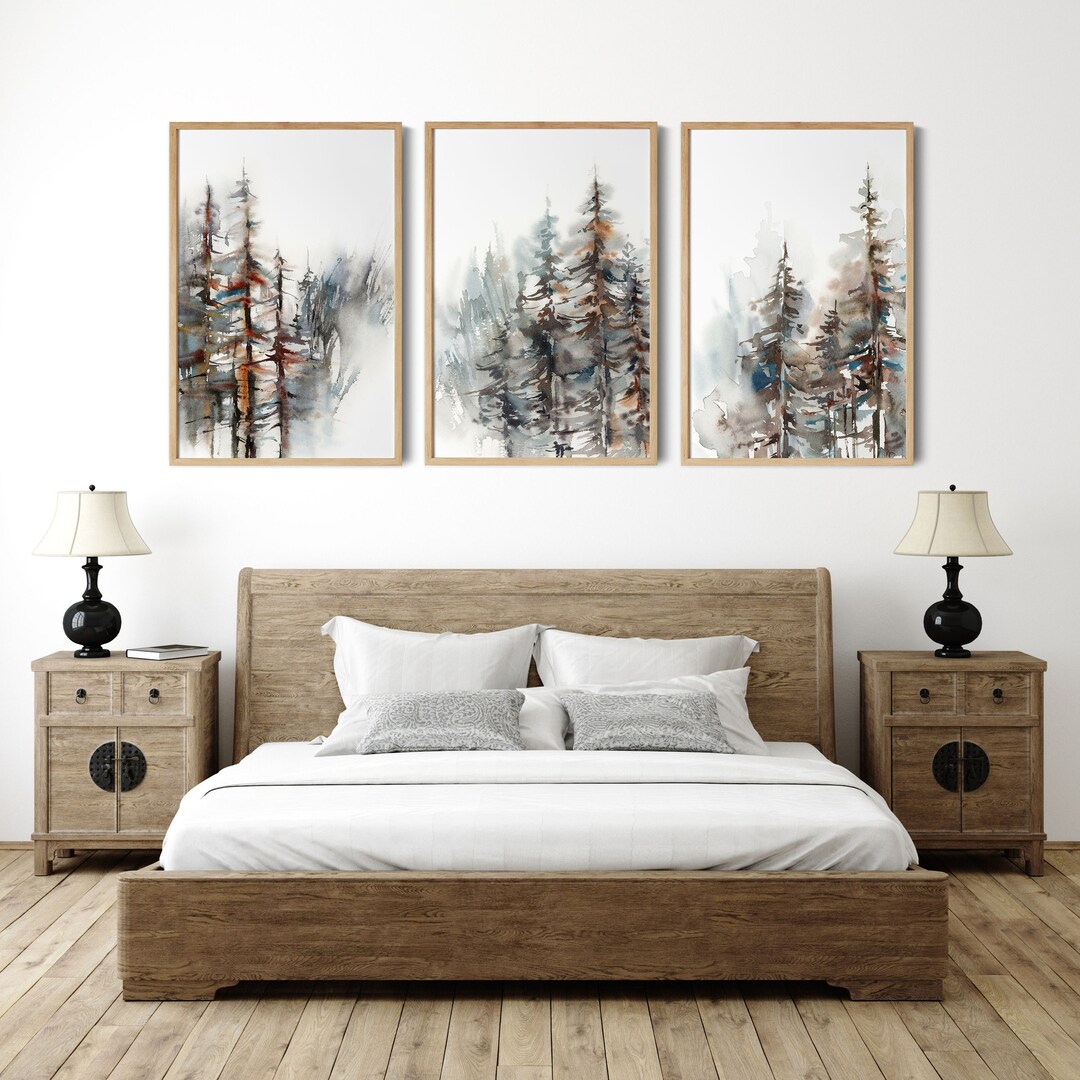 Pine Forest Canvas Prints Set 3 Pieces Wall Art, Abstract Nature, Tree ...