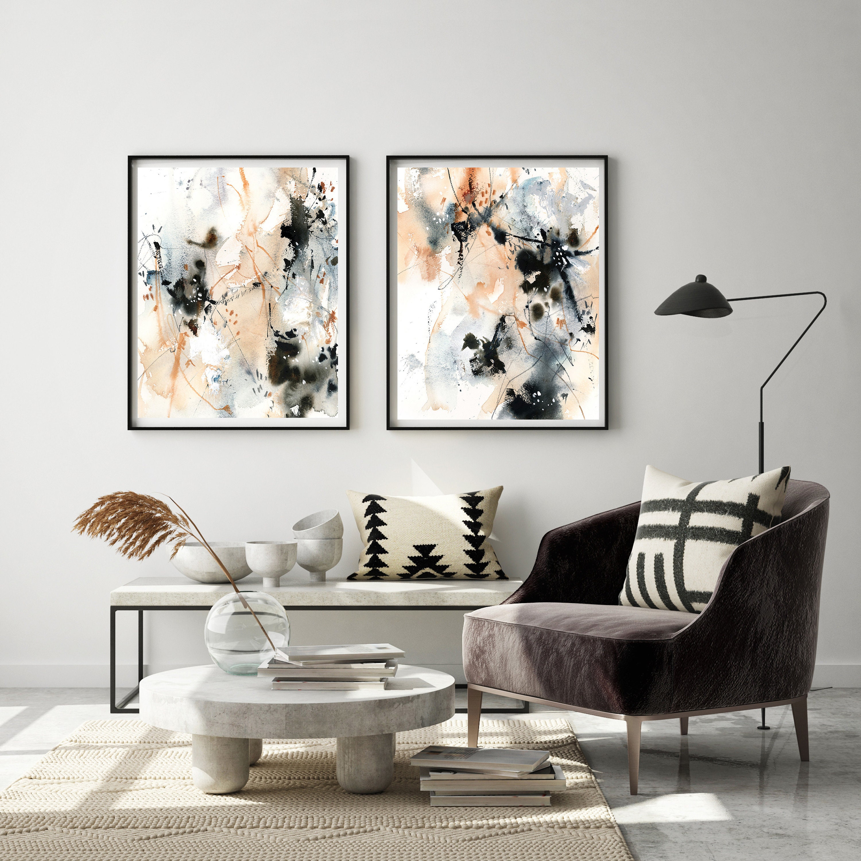 Abstract painting 2 Canvas gallery wall prints set natural Etsy