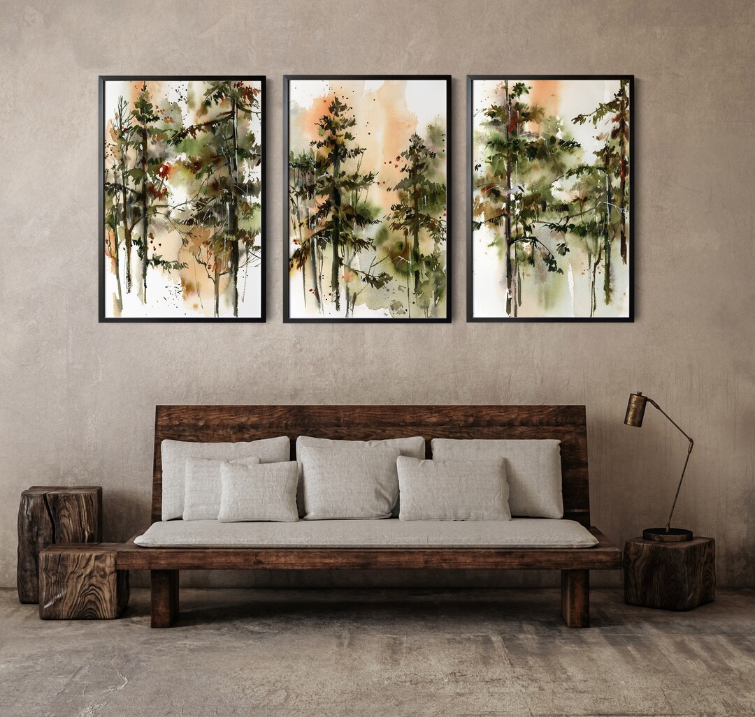 Pine Trees Forest 3 Canvas Prints Set for Wall Decor - Green Trees ...