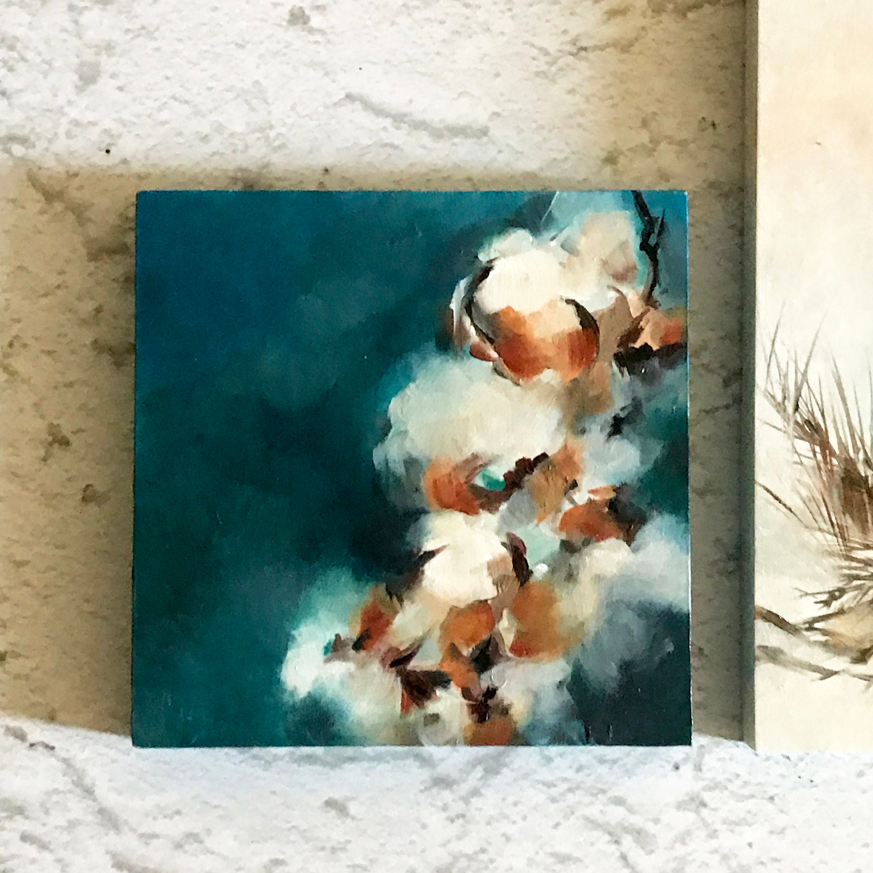 White cotton painting original oil painting dry cotton plant Etsy