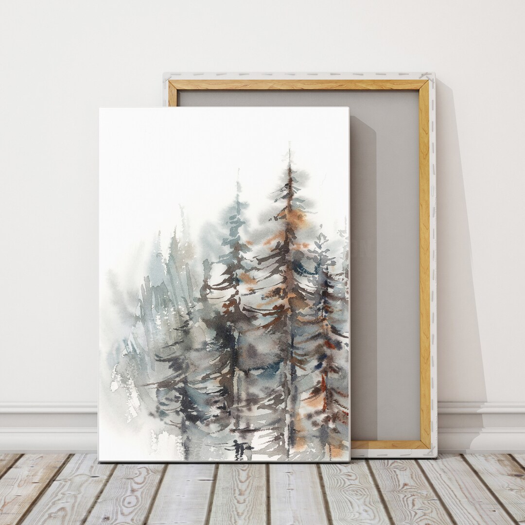 Landscape Painting Canvas Art Print Pine Tree Forest Wall - Etsy
