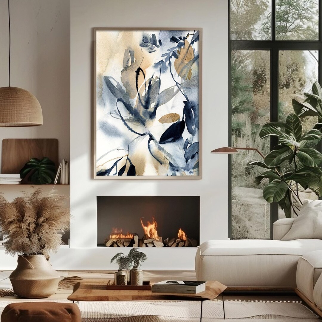 Abstract Leaves Canvas Art Print, Blue Botanical Wall Art, Abstract ...