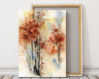 Canvas Print of Autumn Trees, Forest Watercolor Painting, Nature Wall Art, Print on Canvas Wall Art, Forest Wall Decor