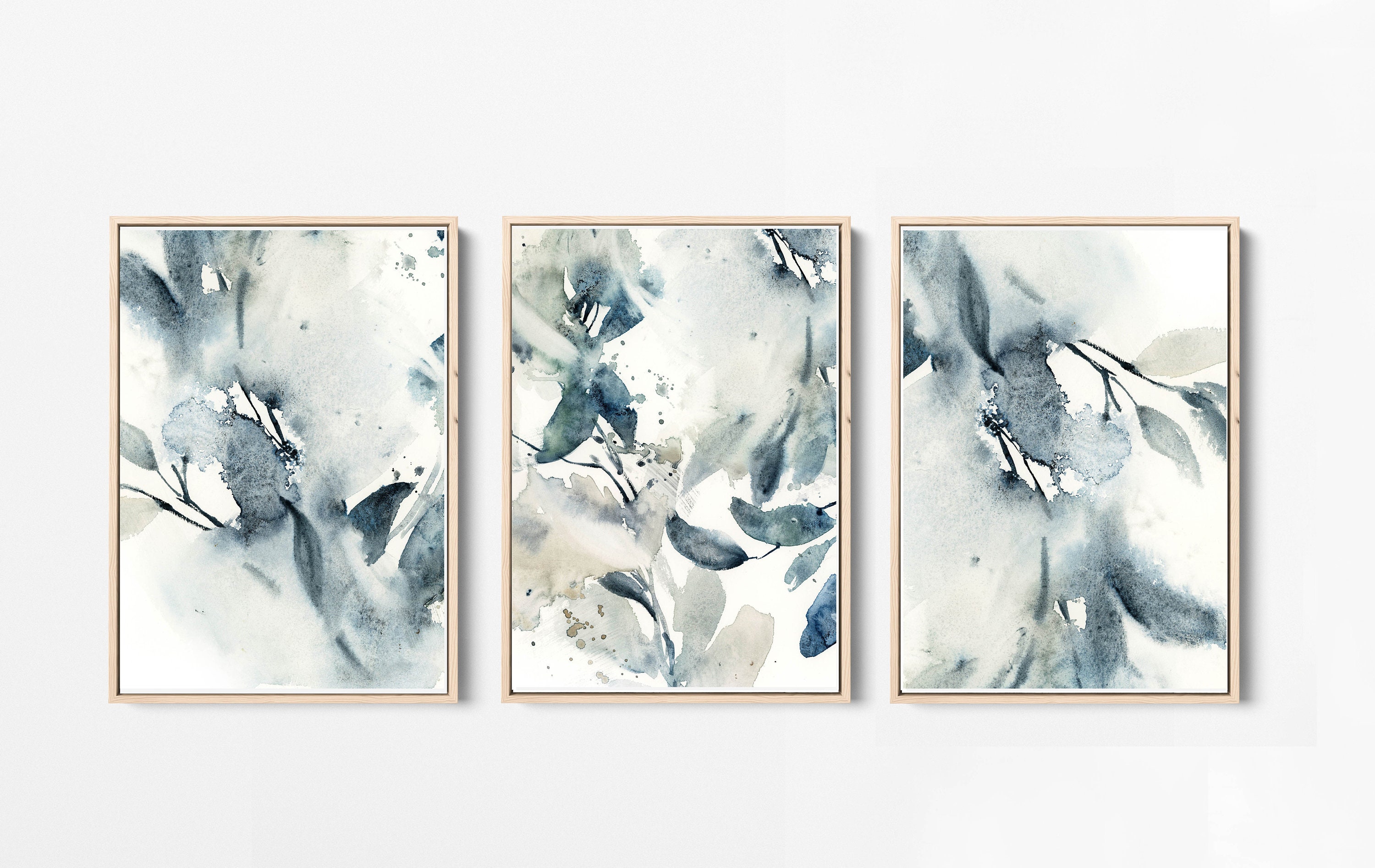 Abstract botanical painting gallery wall set of 3 canvas | Etsy