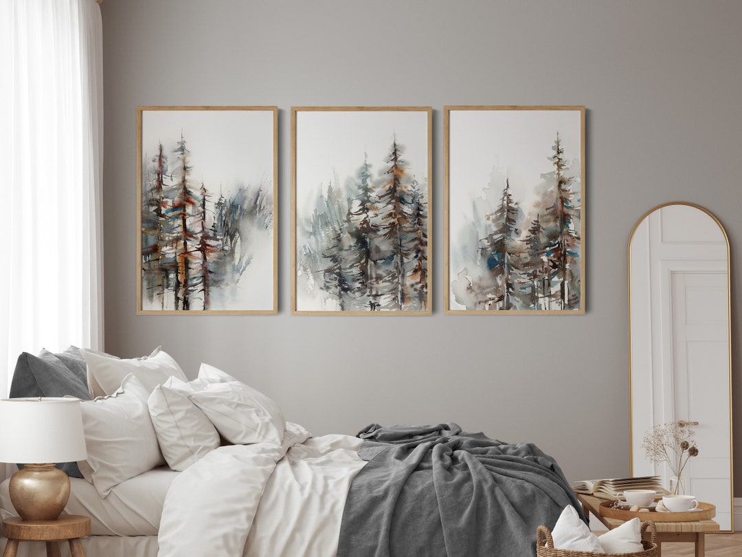 Pine Forest Canvas Prints Set 3 Pieces Wall Decor, Abstract Nature Tree ...