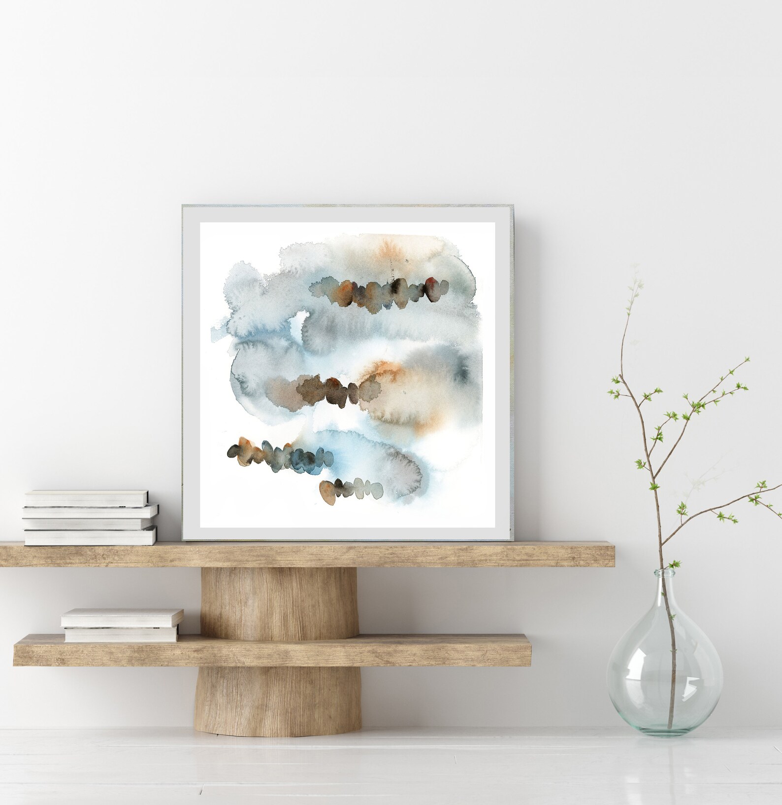 Abstract in Blue and Rust Original Watercolor Painting Etsy