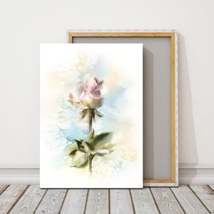Pink Rose Canvas Art Print, Botanical Watercolor Painting, Flower Wall Print, Nature Wall Decor, Print on Canvas Ready to Hang, Rose Print