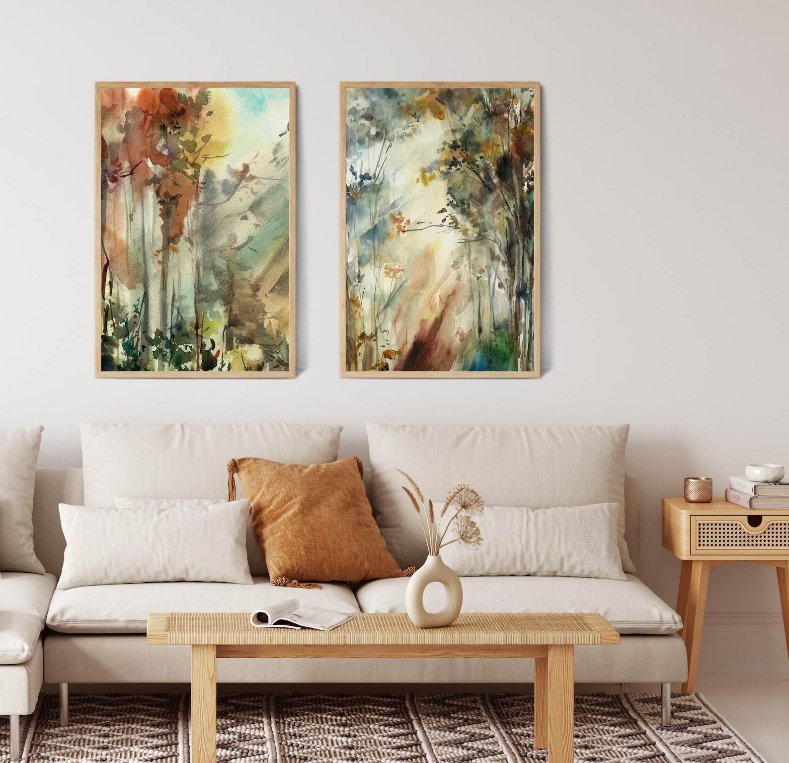 Forest Wall Decor Set of 2 Canvas Art Prints, Abstract Tree Paintings ...