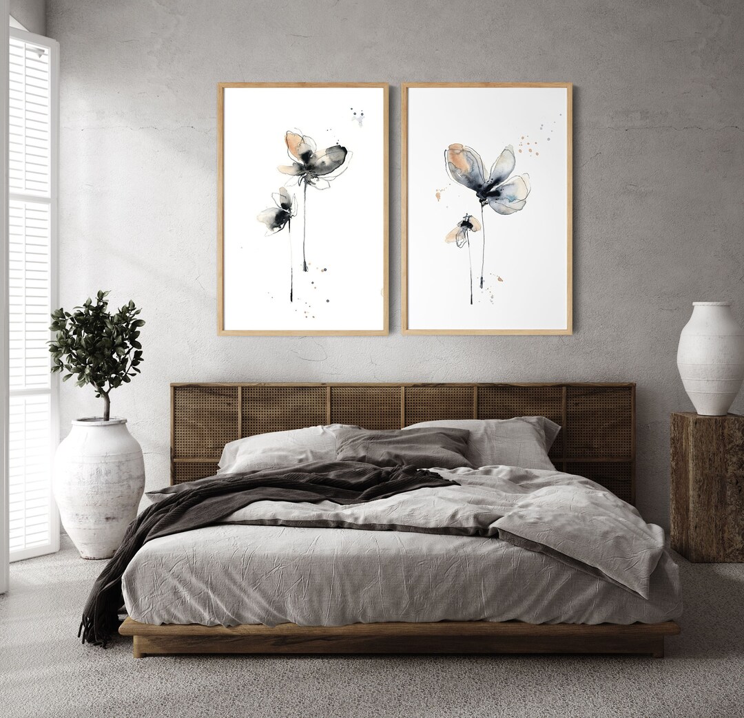 Neutral Pastel Abstract Minimalist Flowers Canvas Prints Set 2 Pieces ...