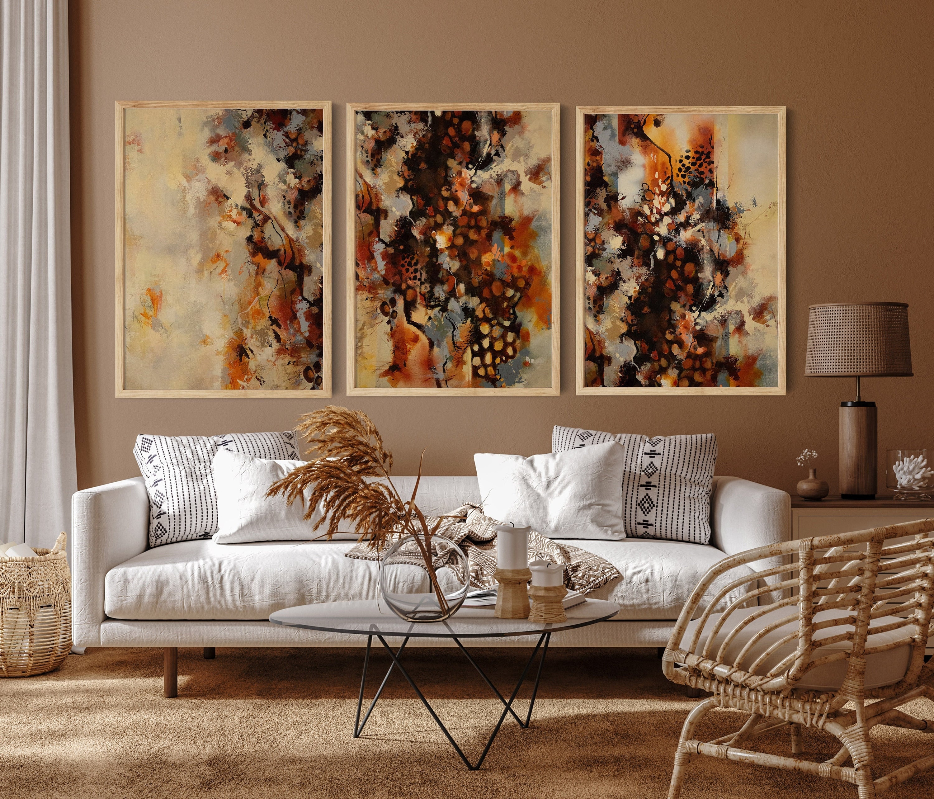 レア/SKOLOCT/CANVAS/ART/3 Abstract Terracotta 3 Piece Set Canvas Prints, Earthy Rustic Tones