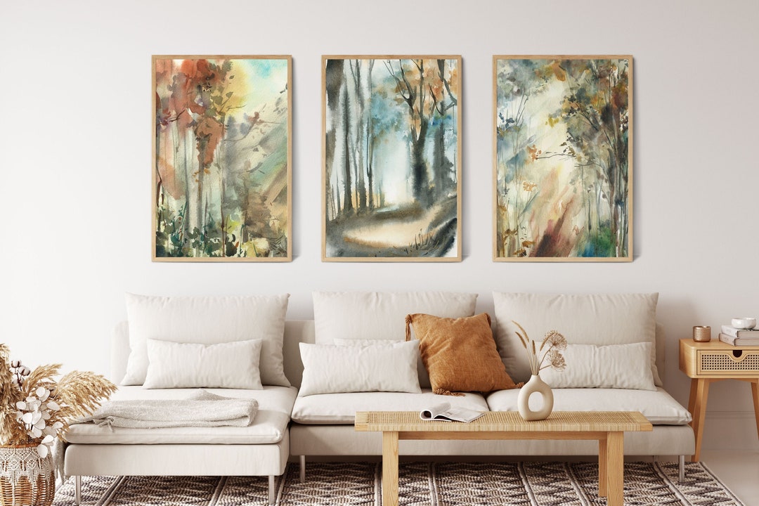 Autumn Forest Prints, Abstract Tree Paintings, Set of 3 Canvas Art ...