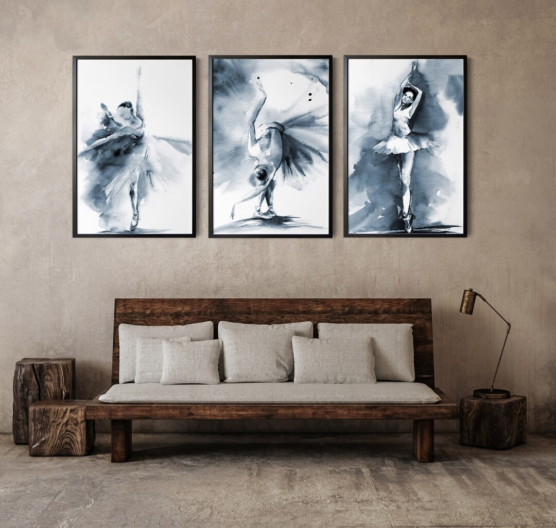 Ballerina in Blue Canvas Prints Set of 3 Pieces Wall Decor, Ballet ...
